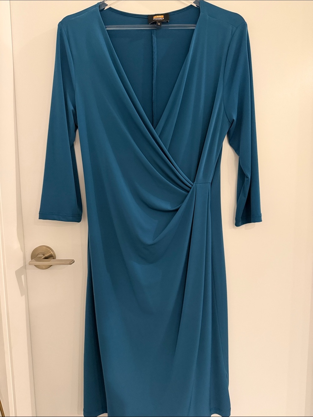 Lori Michaels Collection - Teal Wrap-Style Dress - Classic V-Neck Draped Design